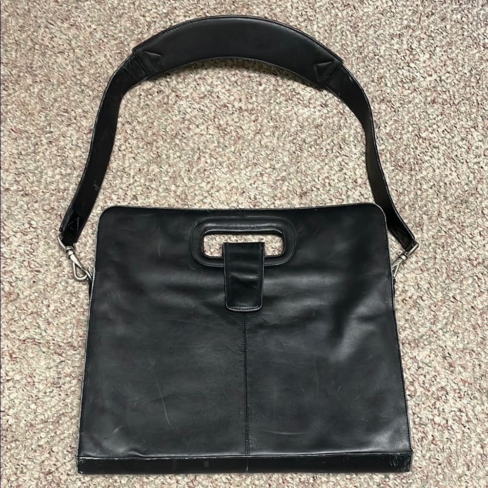 Black Leather laptop Bag